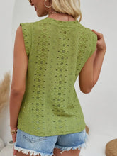 Eyelet Round Neck Cap Sleeve Top OutfitFlow